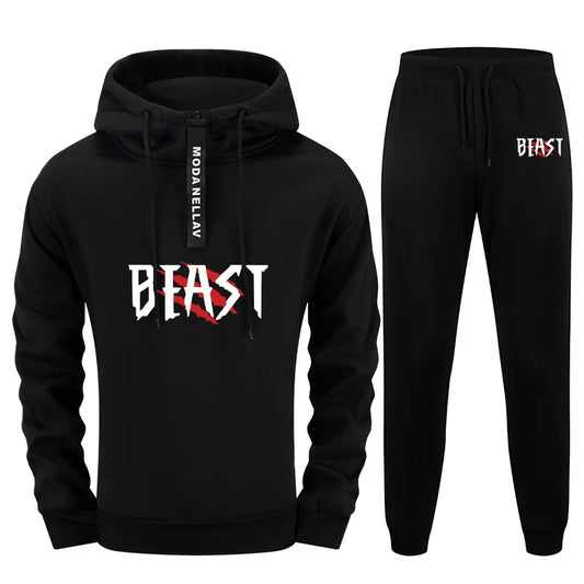 Mens Streetwear 2 Piece Set 2025 New Half Zip Hoodie and Joggers Tracksuit