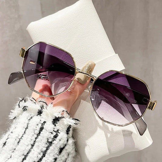 New Retro Sunglasses Women Fashion Polygonal Metal Frame