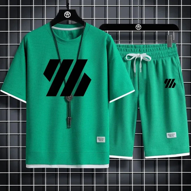 Mens Sports Suit Fashion Short Sleeve Tracksuit Summer
