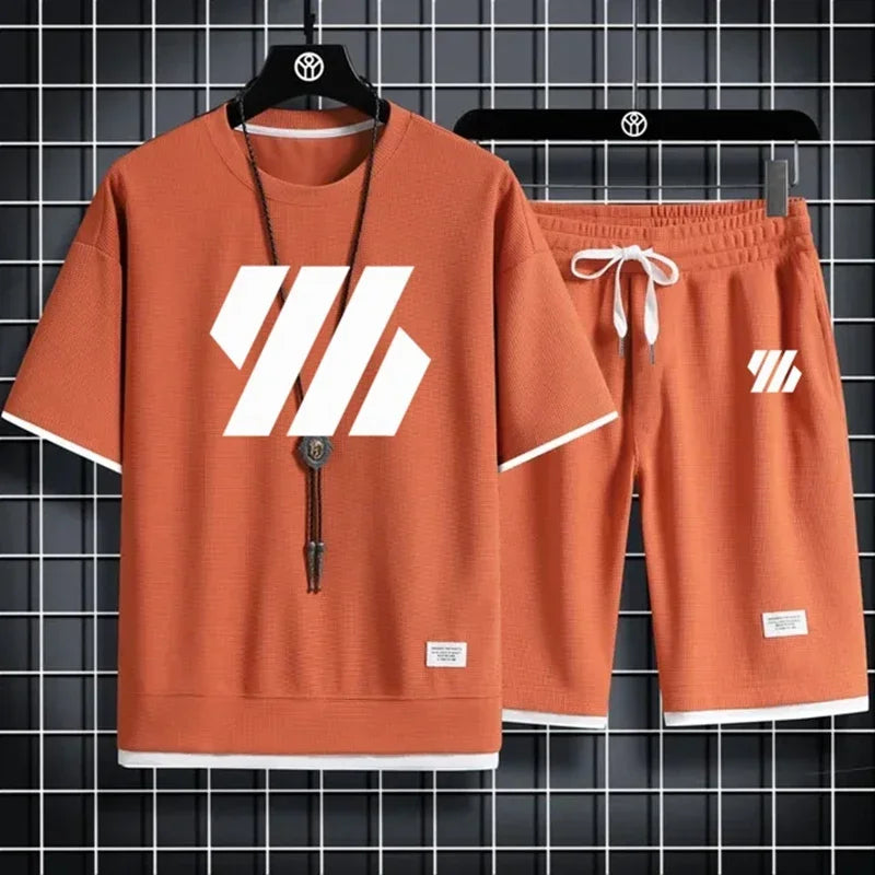 Mens Sports Suit Fashion Short Sleeve Tracksuit Summer