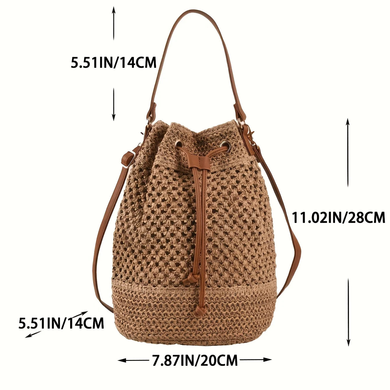Vibrant Braided Straw Bucket Bag Lightweight