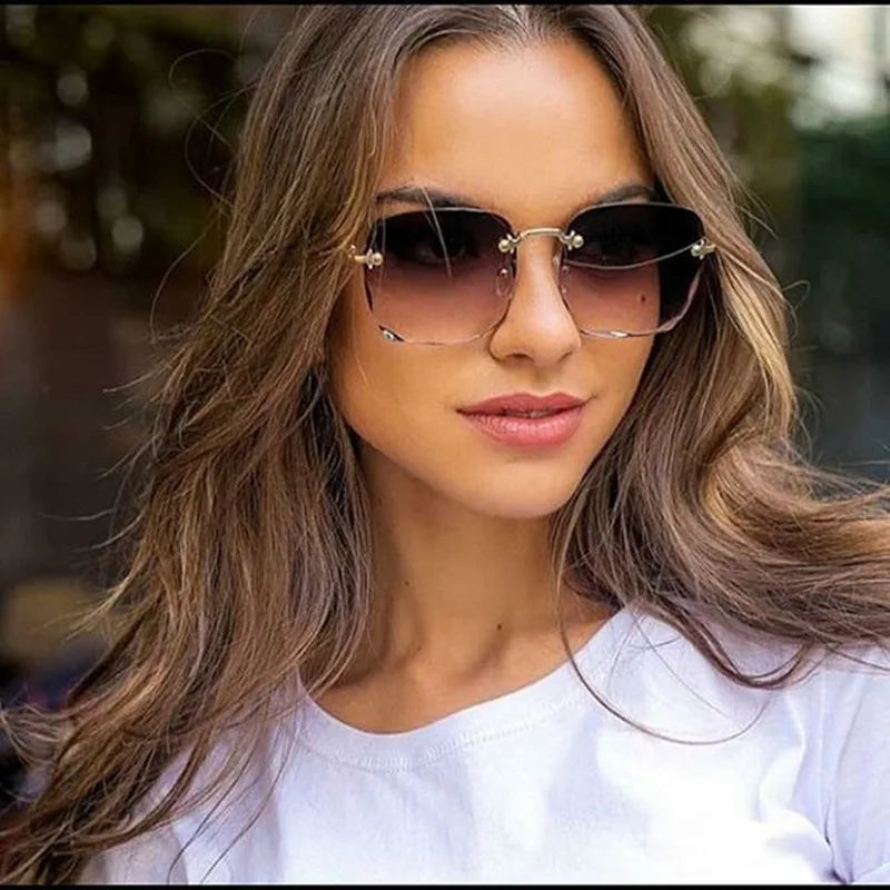3PCS Square Rimless Sunglasses Women Luxury Design