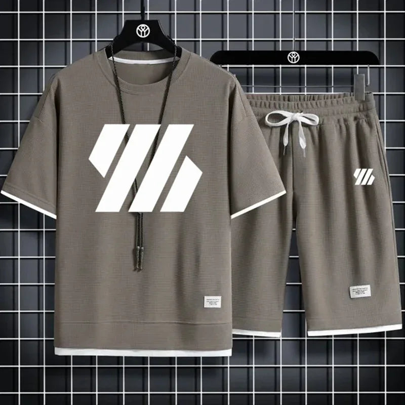 Mens Sports Suit Fashion Short Sleeve Tracksuit Summer