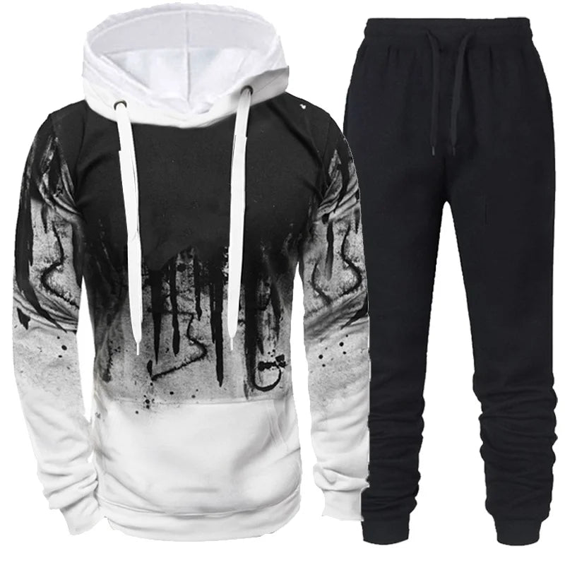 Autumn Winter Men Camouflage Hoodie + Pant 2 Piece Set Sports Wear