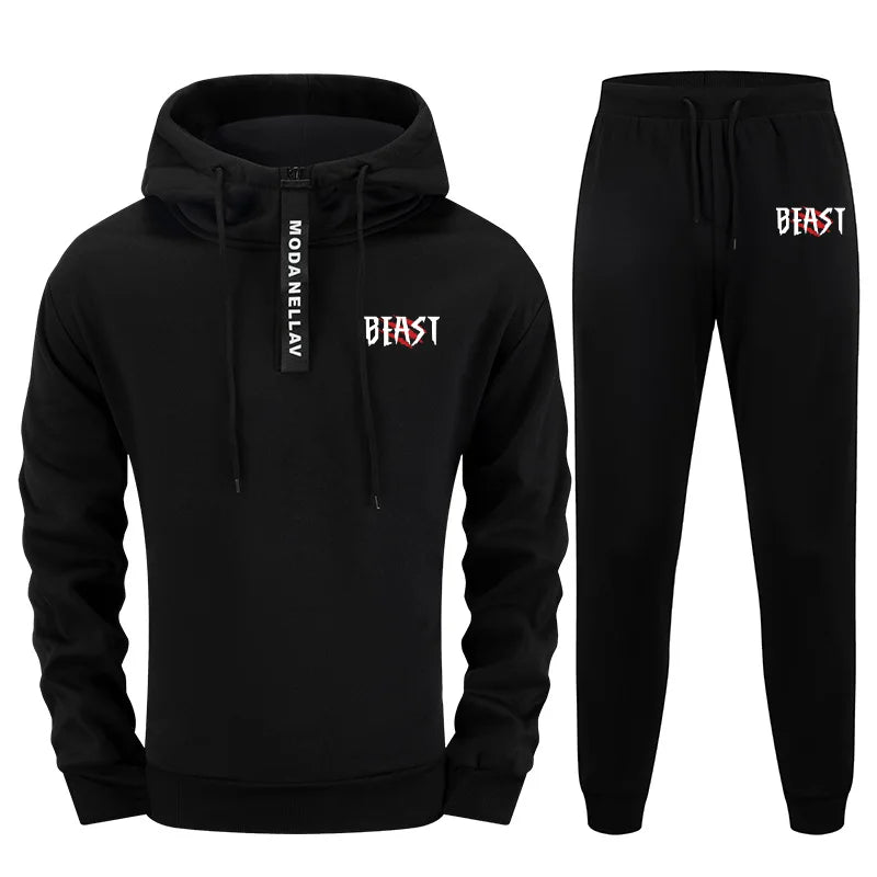 Mens Streetwear 2 Piece Set 2025 New Half Zip Hoodie and Joggers Tracksuit