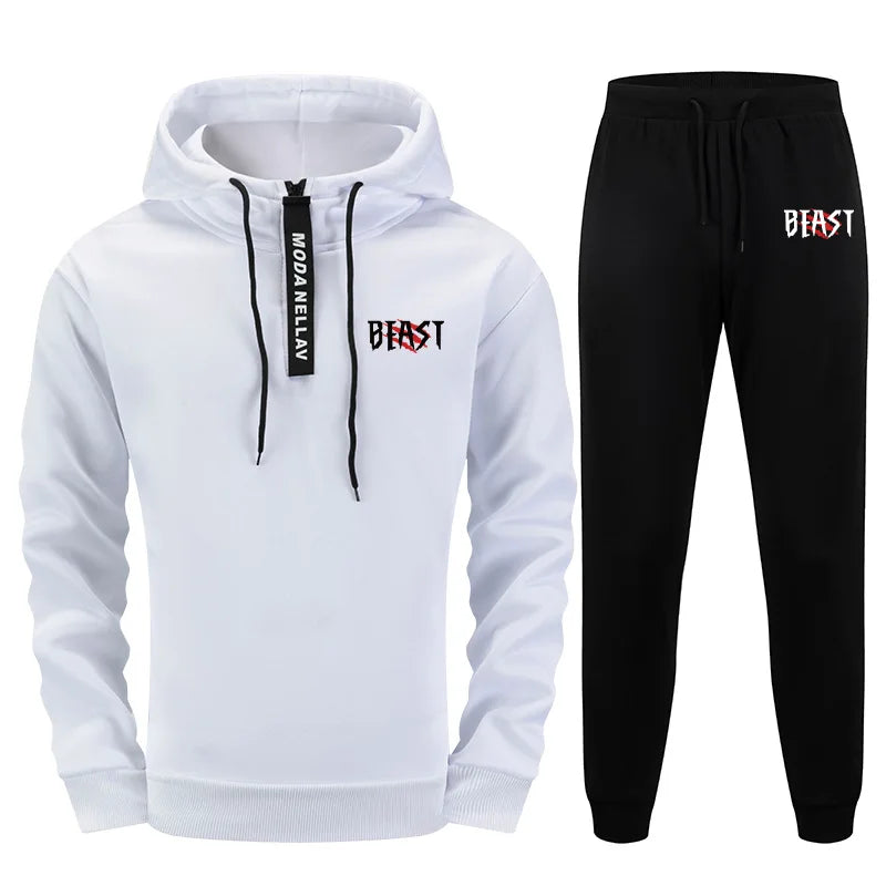Mens Streetwear 2 Piece Set 2025 New Half Zip Hoodie and Joggers Tracksuit