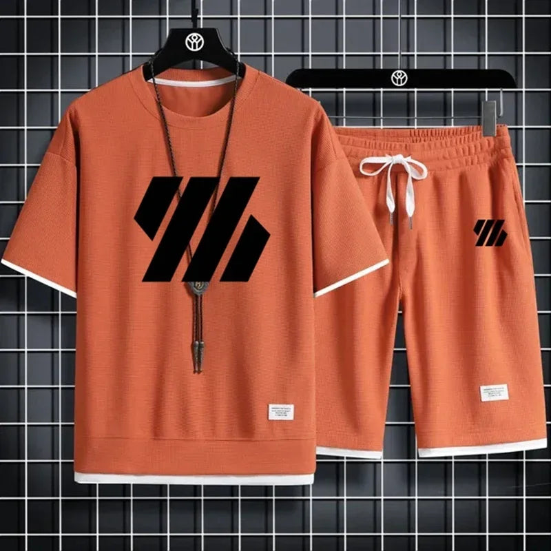 Mens Sports Suit Fashion Short Sleeve Tracksuit Summer