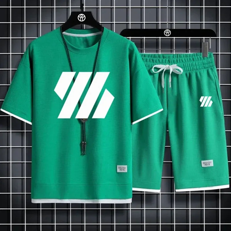 Mens Sports Suit Fashion Short Sleeve Tracksuit Summer