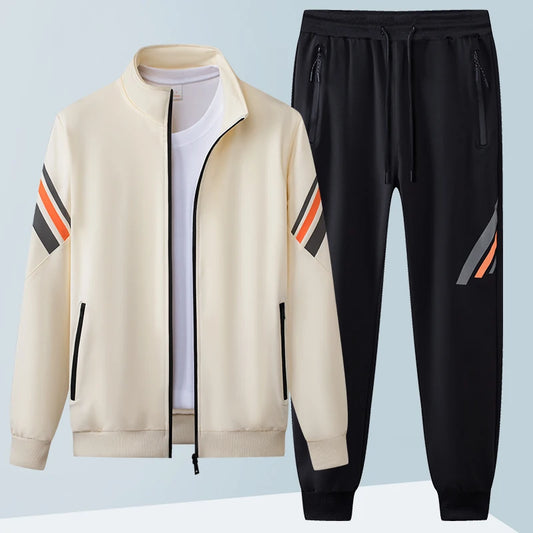 Autumn sportswear set Men's trendy stand-up collar cardigan jacket