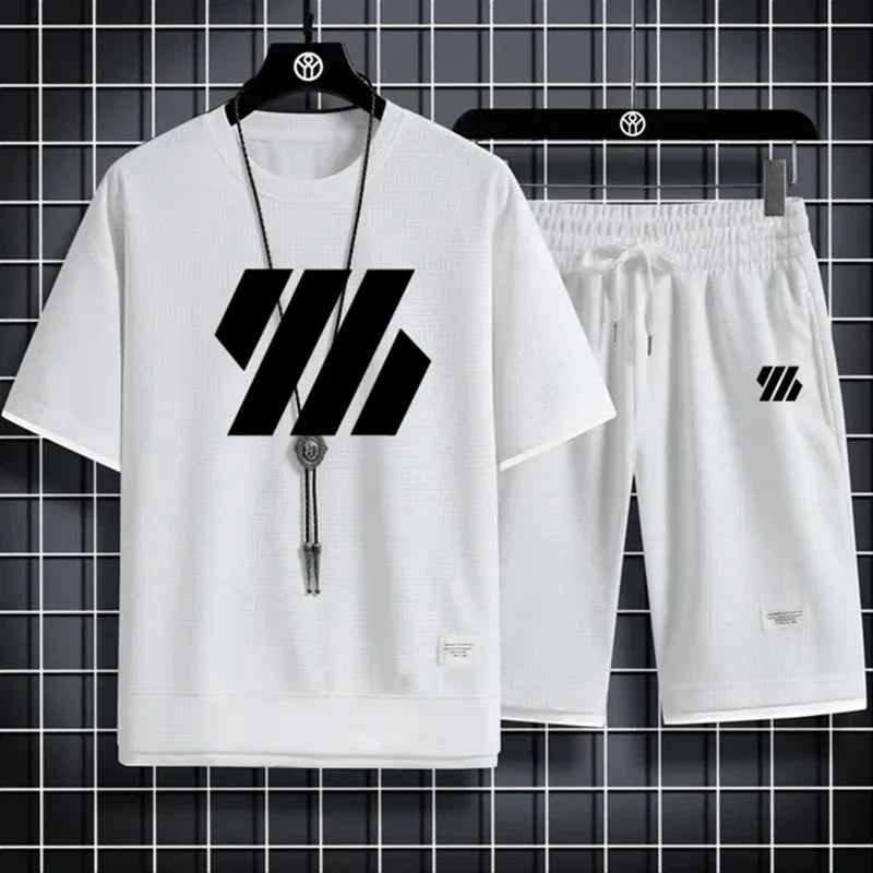 Mens Sports Suit Fashion Short Sleeve Tracksuit Summer