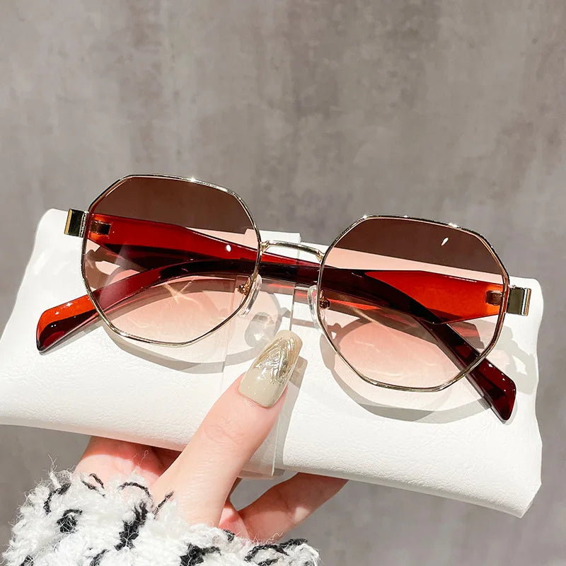 New Retro Sunglasses Women Fashion Polygonal Metal Frame
