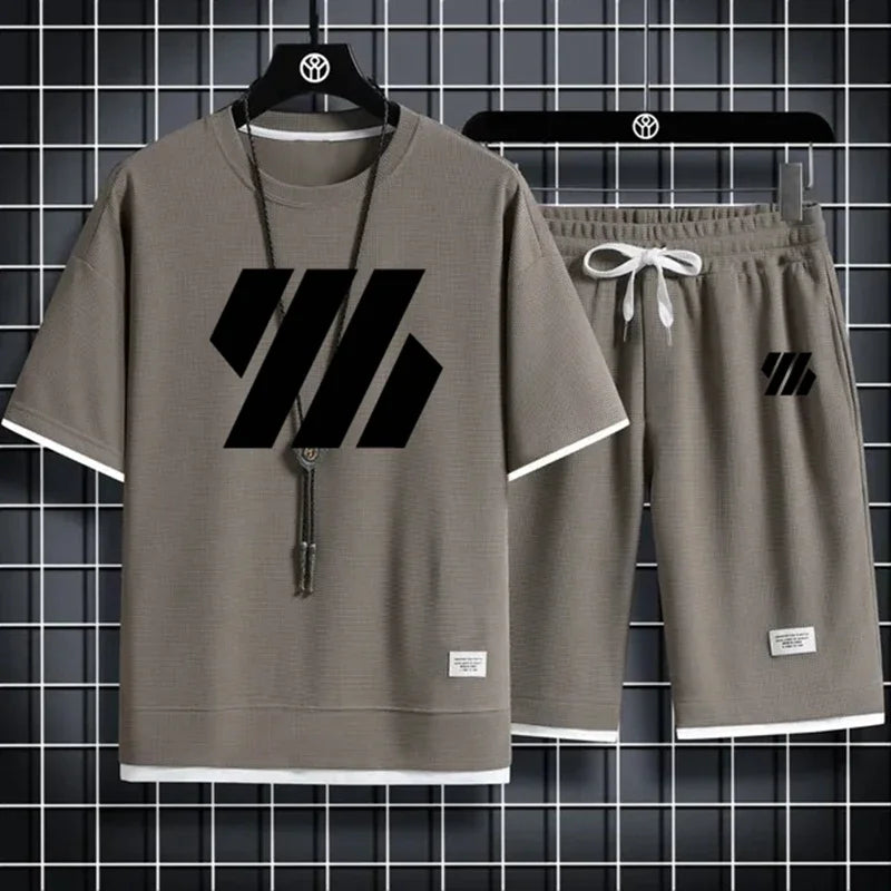 Mens Sports Suit Fashion Short Sleeve Tracksuit Summer