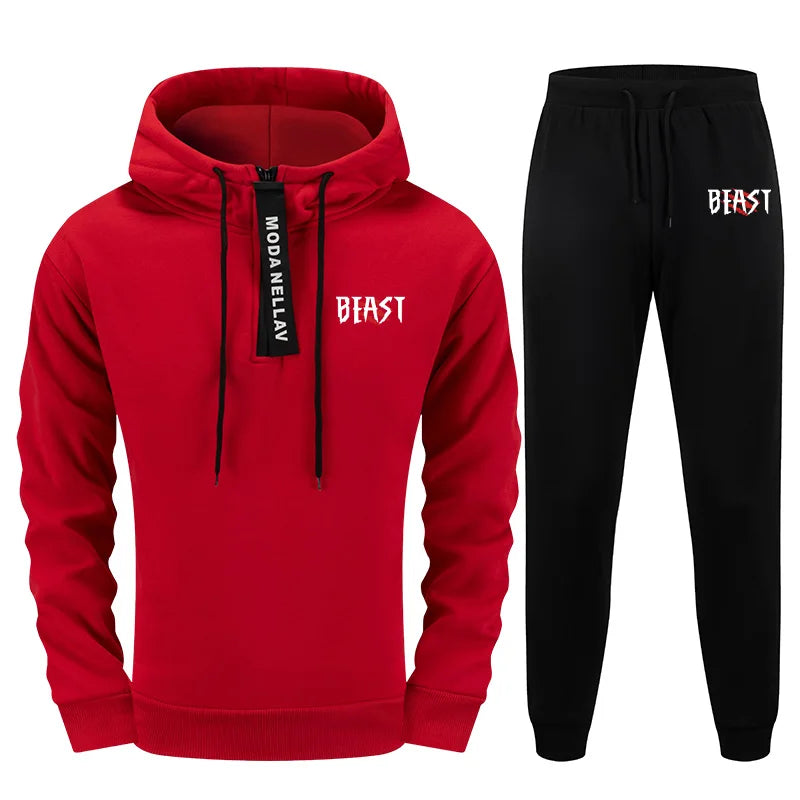 Mens Streetwear 2 Piece Set 2025 New Half Zip Hoodie and Joggers Tracksuit