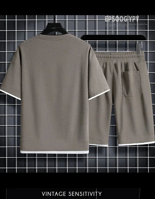 Mens Sports Suit Fashion Short Sleeve Tracksuit Summer