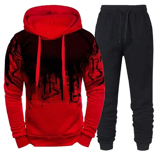 Autumn Winter Men Camouflage Hoodie + Pant 2 Piece Set Sports Wear