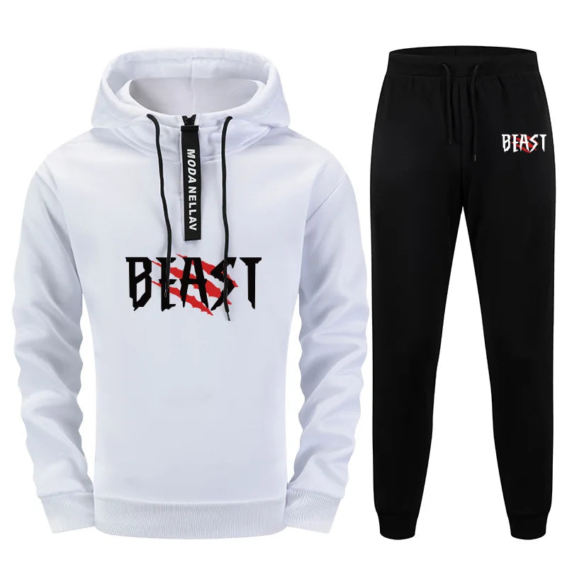Mens Streetwear 2 Piece Set 2025 New Half Zip Hoodie and Joggers Tracksuit
