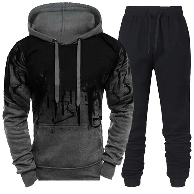 Autumn Winter Men Camouflage Hoodie + Pant 2 Piece Set Sports Wear