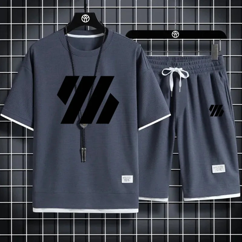 Mens Sports Suit Fashion Short Sleeve Tracksuit Summer