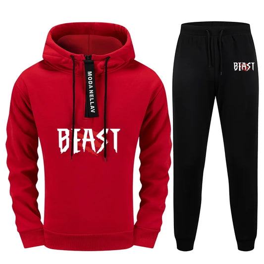 Mens Streetwear 2 Piece Set 2025 New Half Zip Hoodie and Joggers Tracksuit