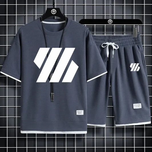 Mens Sports Suit Fashion Short Sleeve Tracksuit Summer