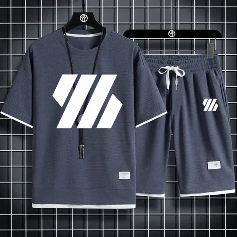 Mens Sports Suit Fashion Short Sleeve Tracksuit Summer