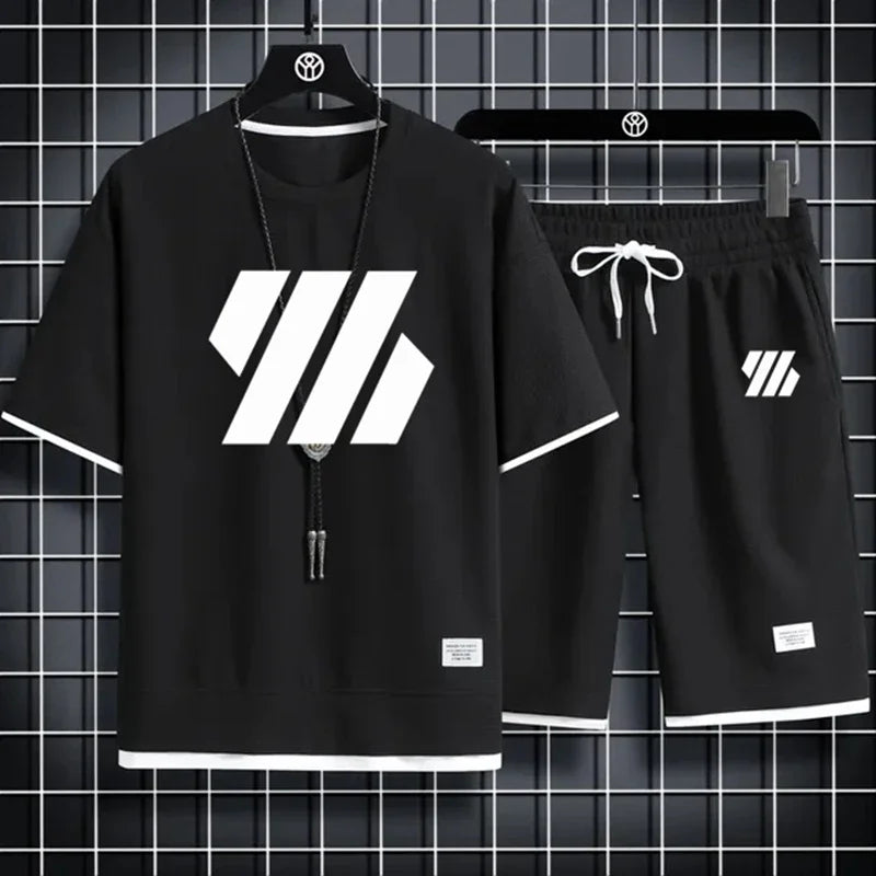 Mens Sports Suit Fashion Short Sleeve Tracksuit Summer