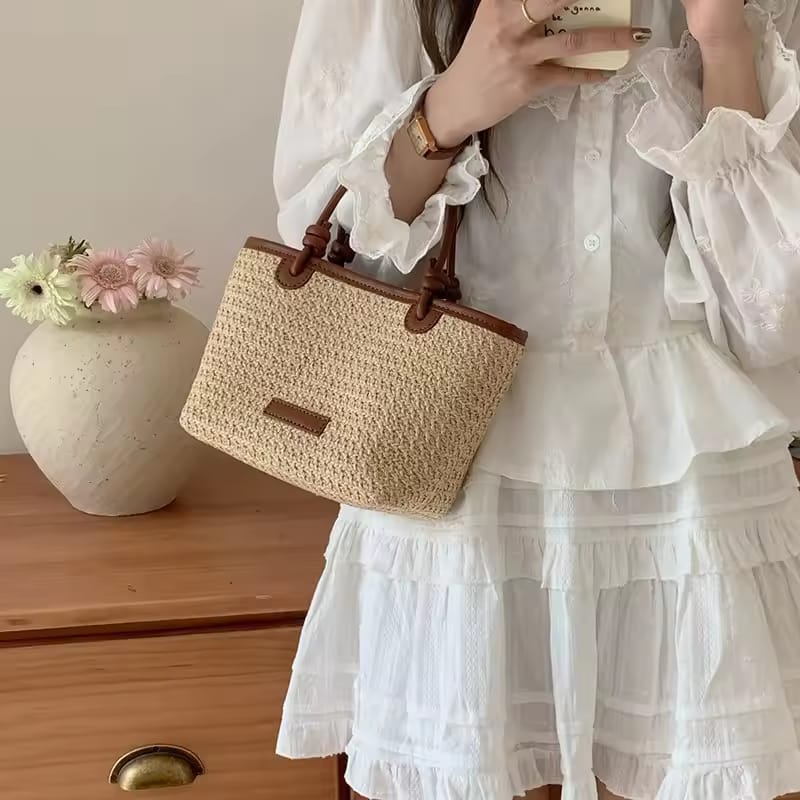 Woven vegetable basket bag simple bucket
