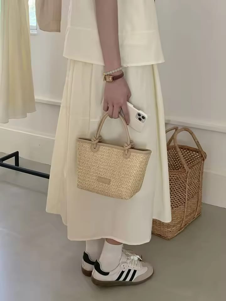 Woven vegetable basket bag simple bucket