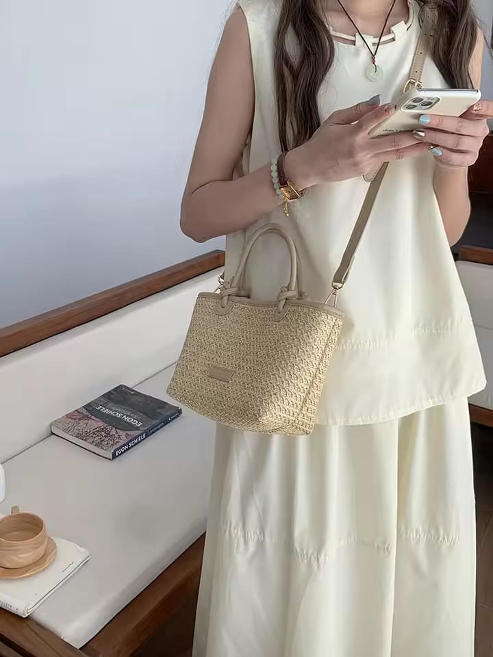 Woven vegetable basket bag simple bucket