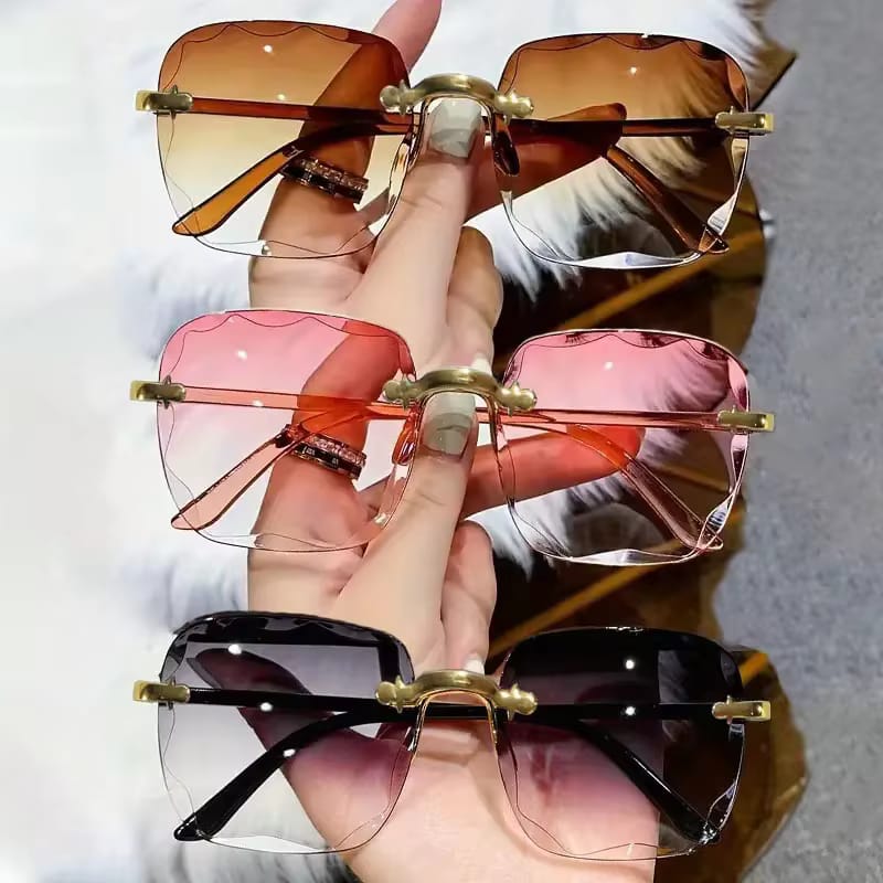 3PCS Square Rimless Sunglasses Women Luxury Design