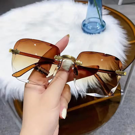 3PCS Square Rimless Sunglasses Women Luxury Design